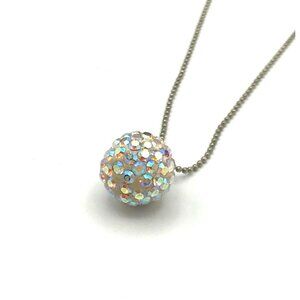 Vintage style Sparkling Crystal Ball Pendant Necklace On Silver Tone Chain
